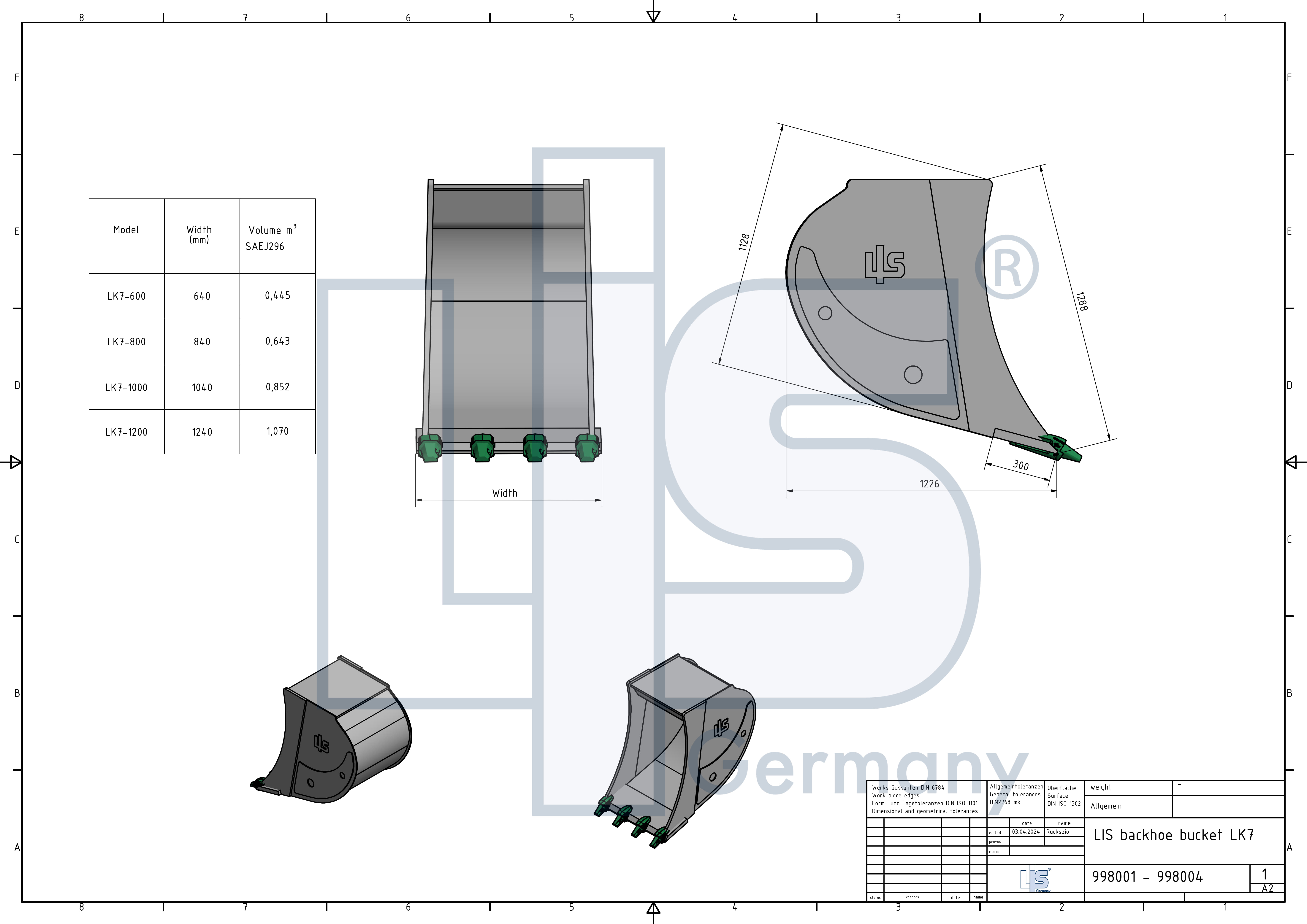 LIS Backhoe bucket Körper 14t - 20t / 600  mm / without quick coupler adapter